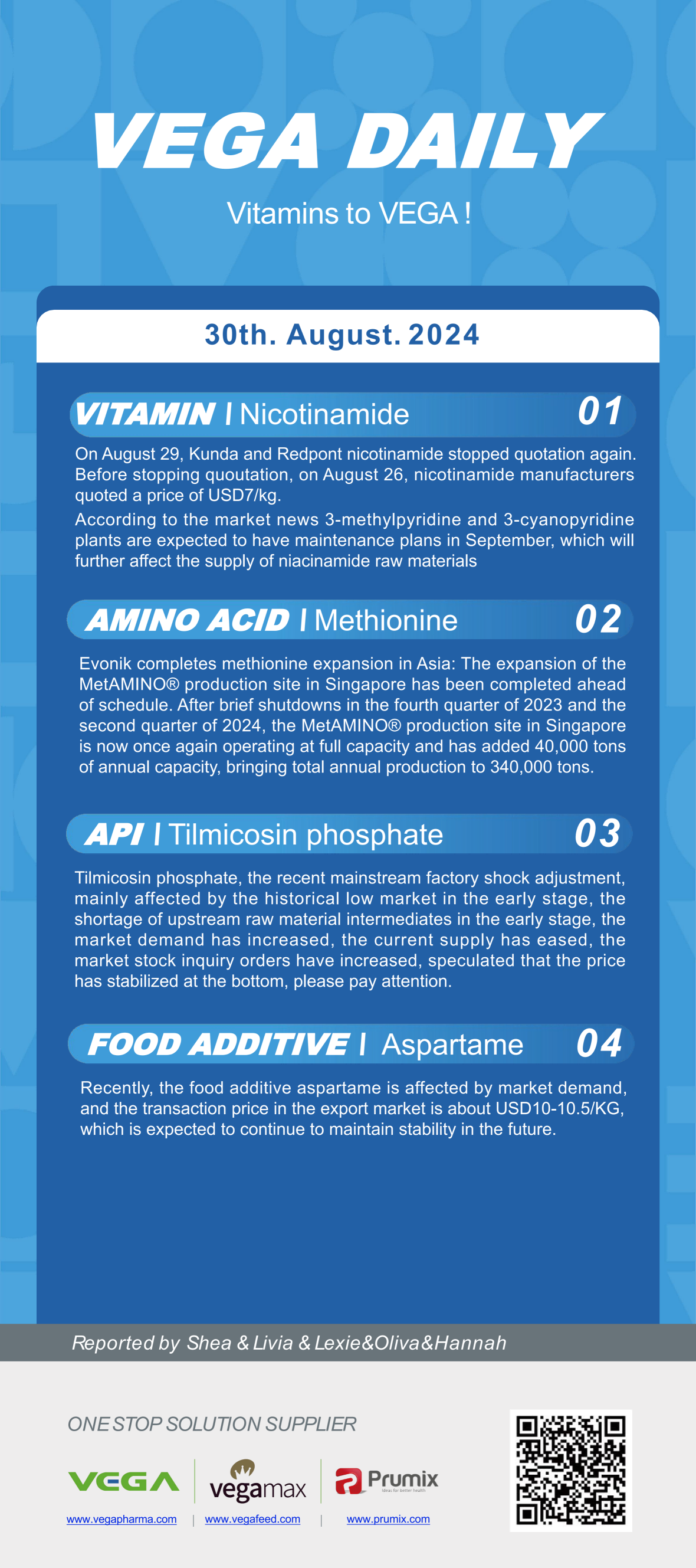 Vega Daily Dated on Aug 30th 2024 Vitamin Amino Acid APl Food Additives.png